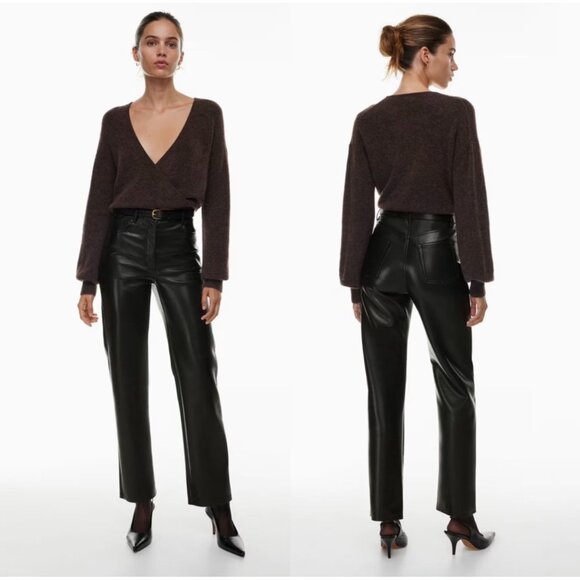 Aritzia Wilfred The Melina High-waisted Vegan Leather pants in Black 12 - Picture 1 of 11